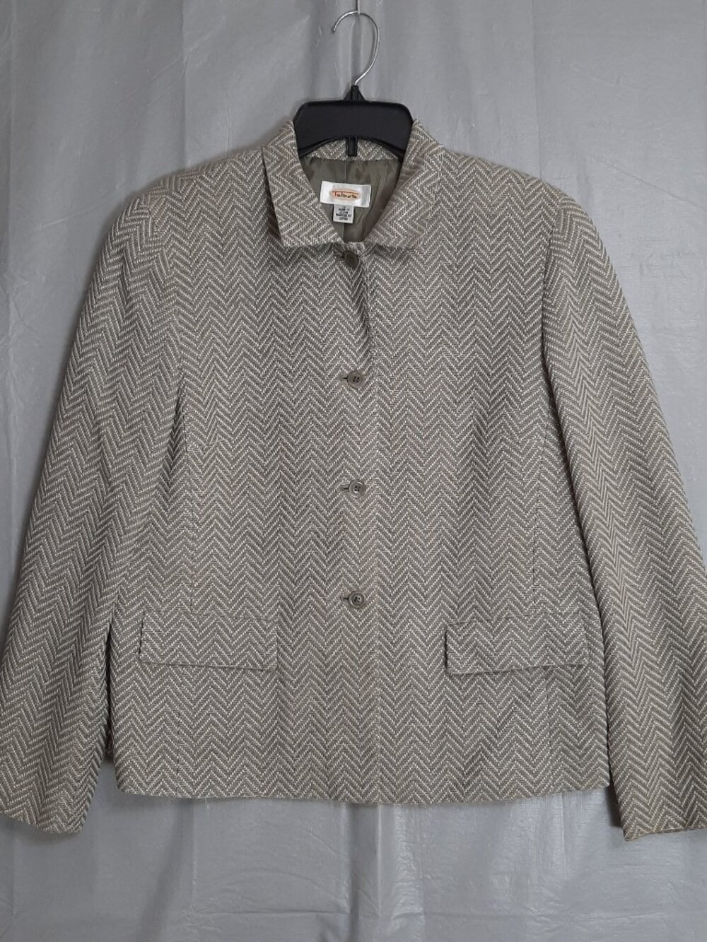 Talbots Blazer Womens 12 Green Gray Wool Blend Tweed Office Classic Suit Jacket